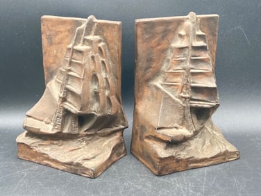 Antique Coppered Cast Iron Nautical Bookends