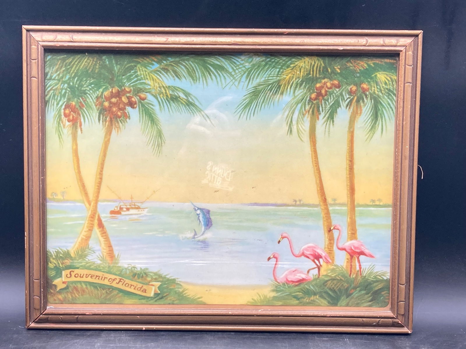Vintage Florida Souvenir Tropical Lithograph Print, Framed (1 of 8)