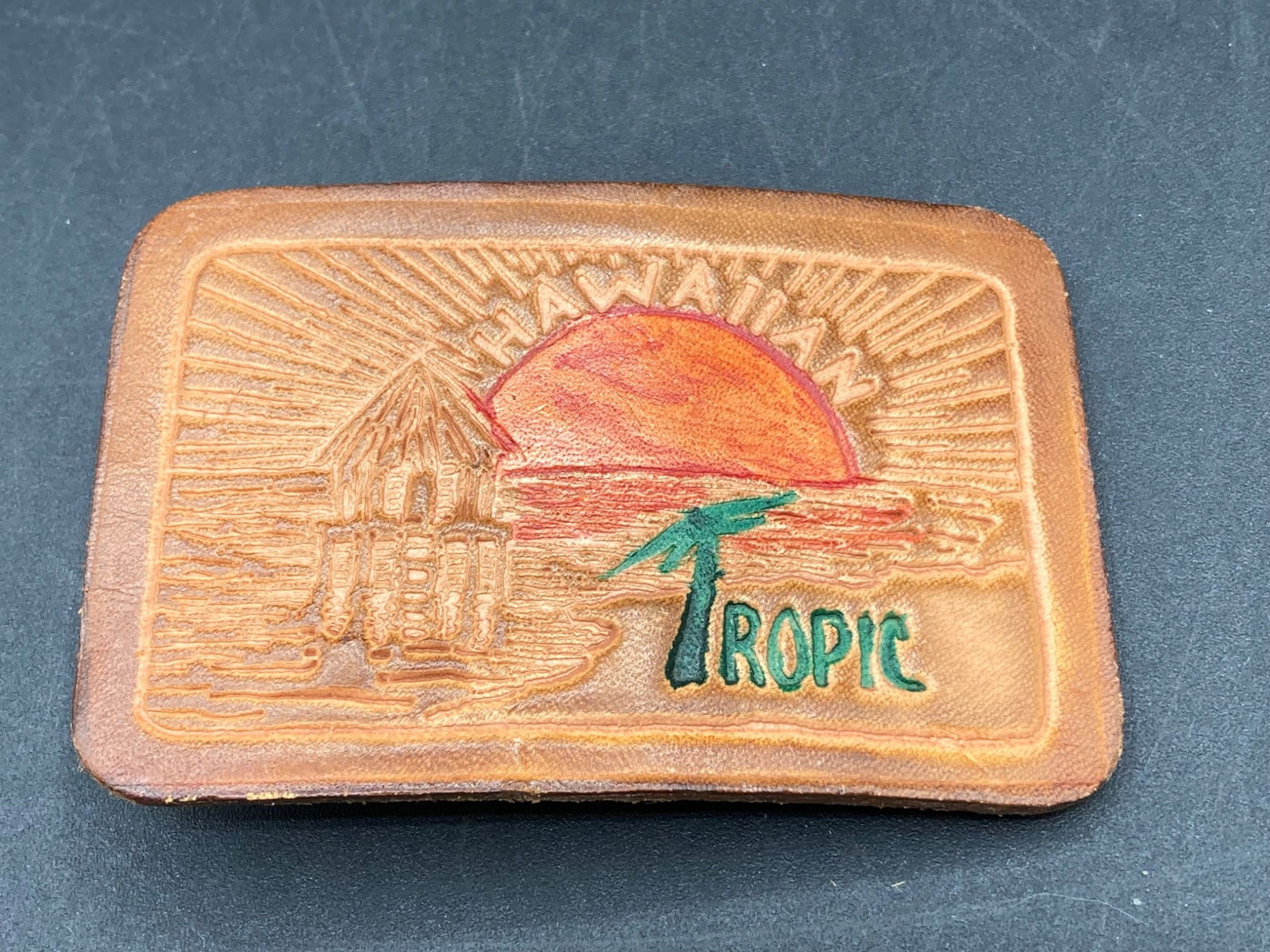 Hawaiian Tropic Leather Belt Buckle Featuring Sunset Design (1 of 4)