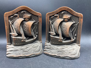 Bronzed Iron Sailing Ship Bookends