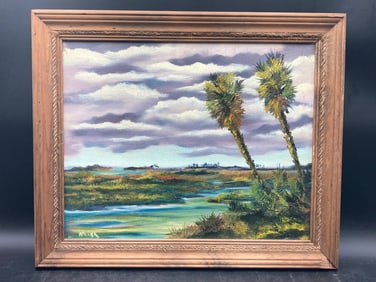 Artist-Signed Florida Highwayman Style Everglades Oil Painting