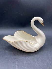 Lenox Porcelain Swan Trinket Bowl with Gold Detailing, Made in USA