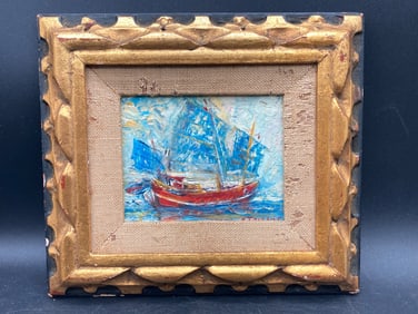 Miniature Sailing Ship Oil Painting