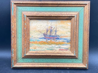 Vintage Nautical Ship Oil Painting