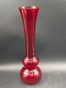 Red Glass Bulbous Vase