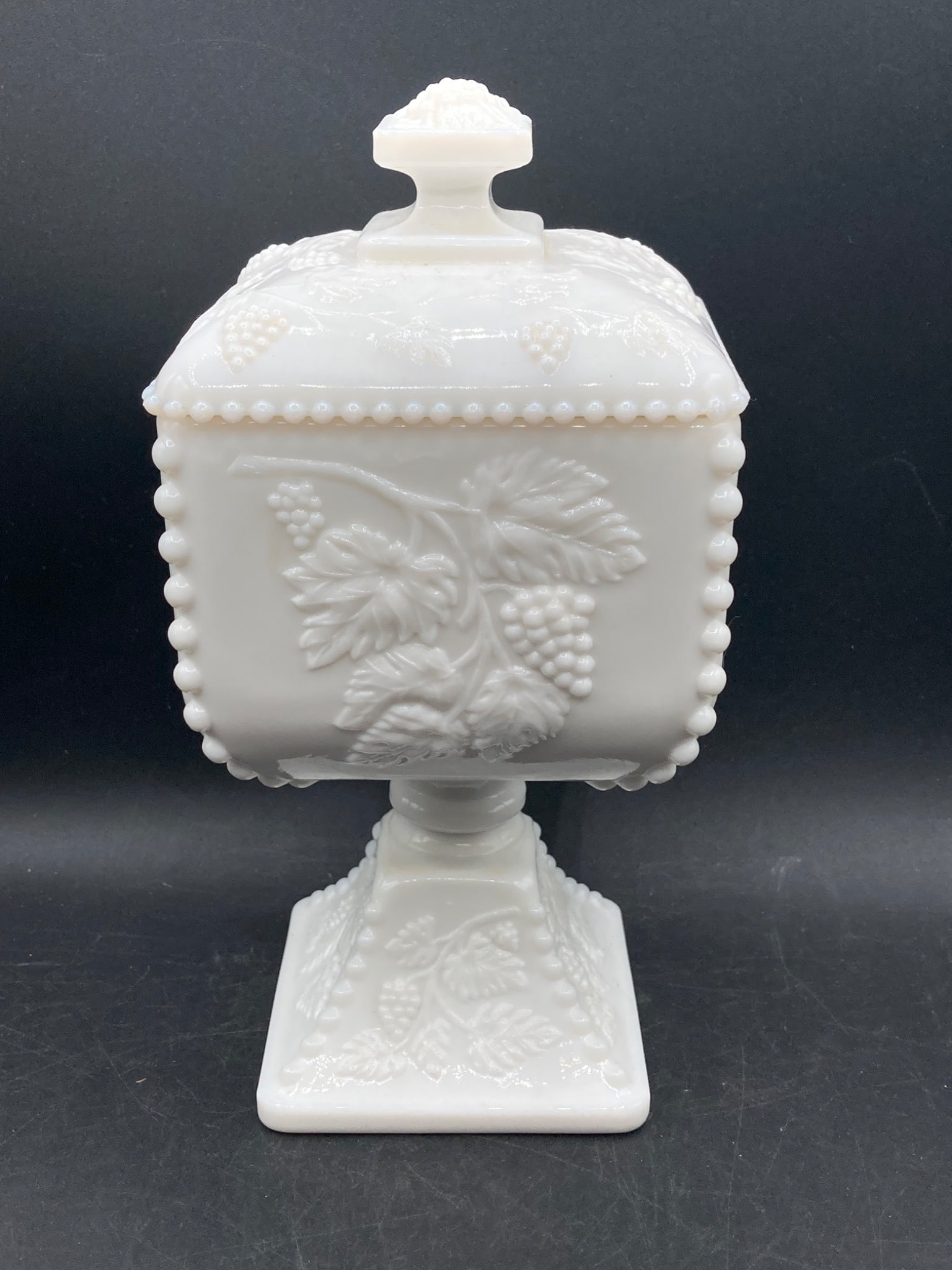 Milk Glass Grapes & Leaves Pedestal Covered Dish (1 of 7)