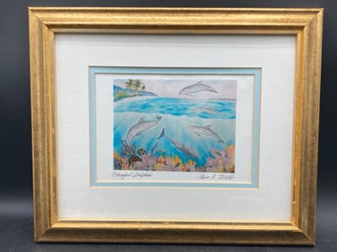Pam Webb ‘Playful Dolphins’ Lithograph, Framed