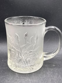 Pressed Glass Mug with Rose and Bud Design
