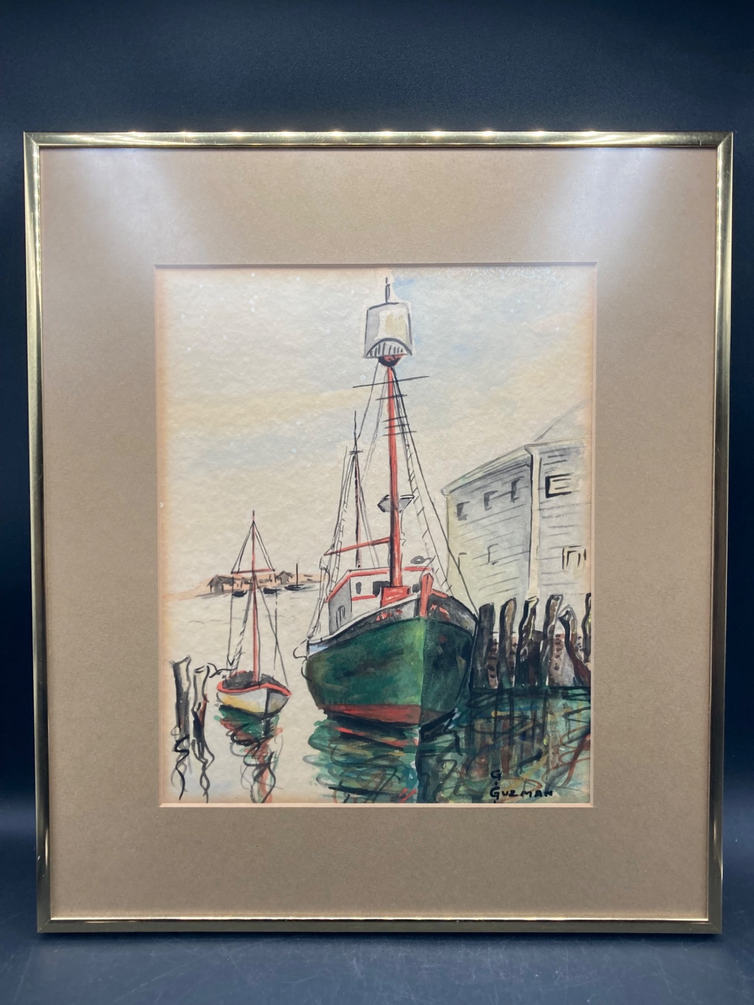 G. Guzman Signed Nautical Watercolor Painting (1 of 8)
