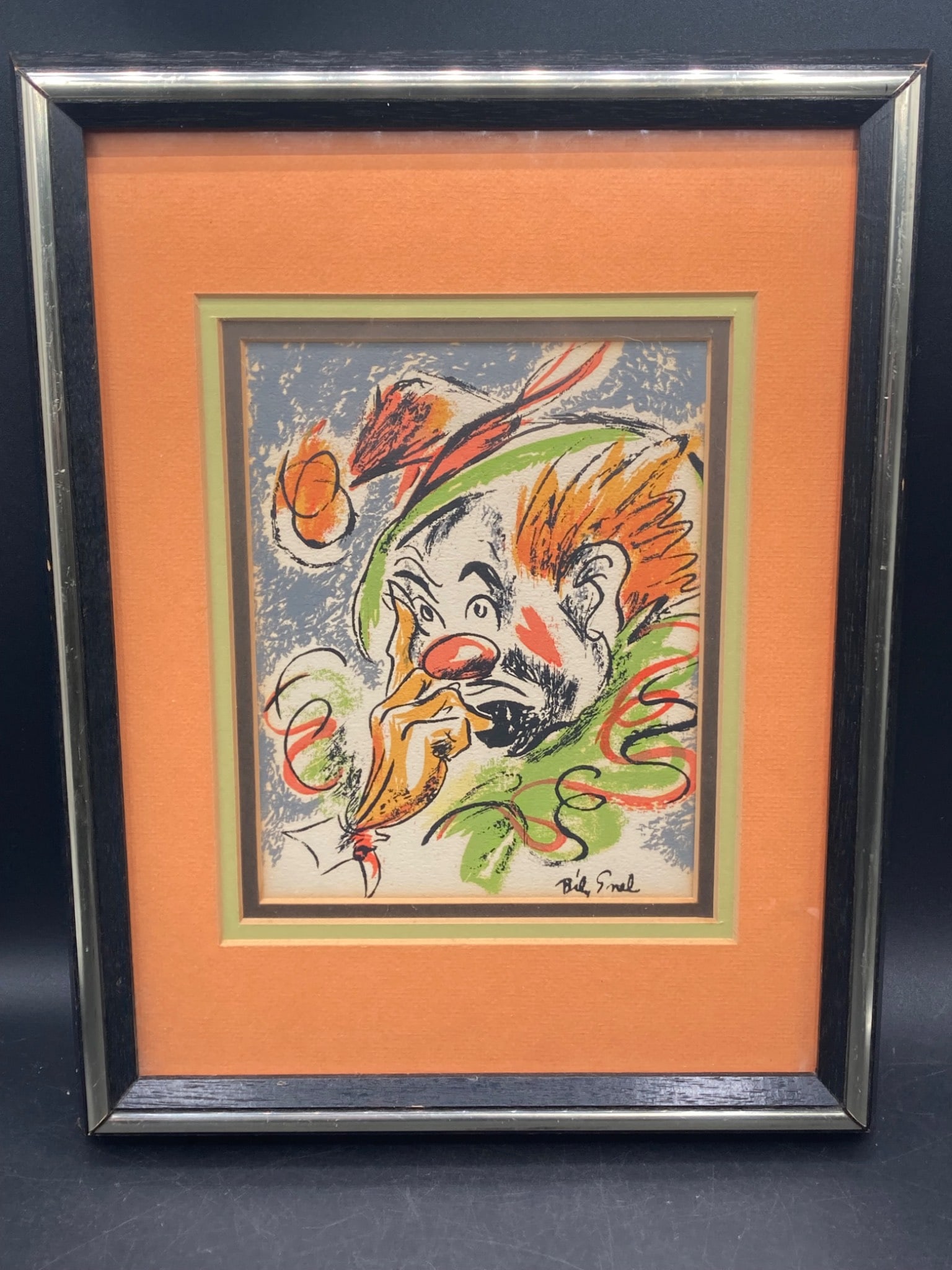 Vintage Bily Snel MCM Clown Print, Matted and Framed (1 of 6)