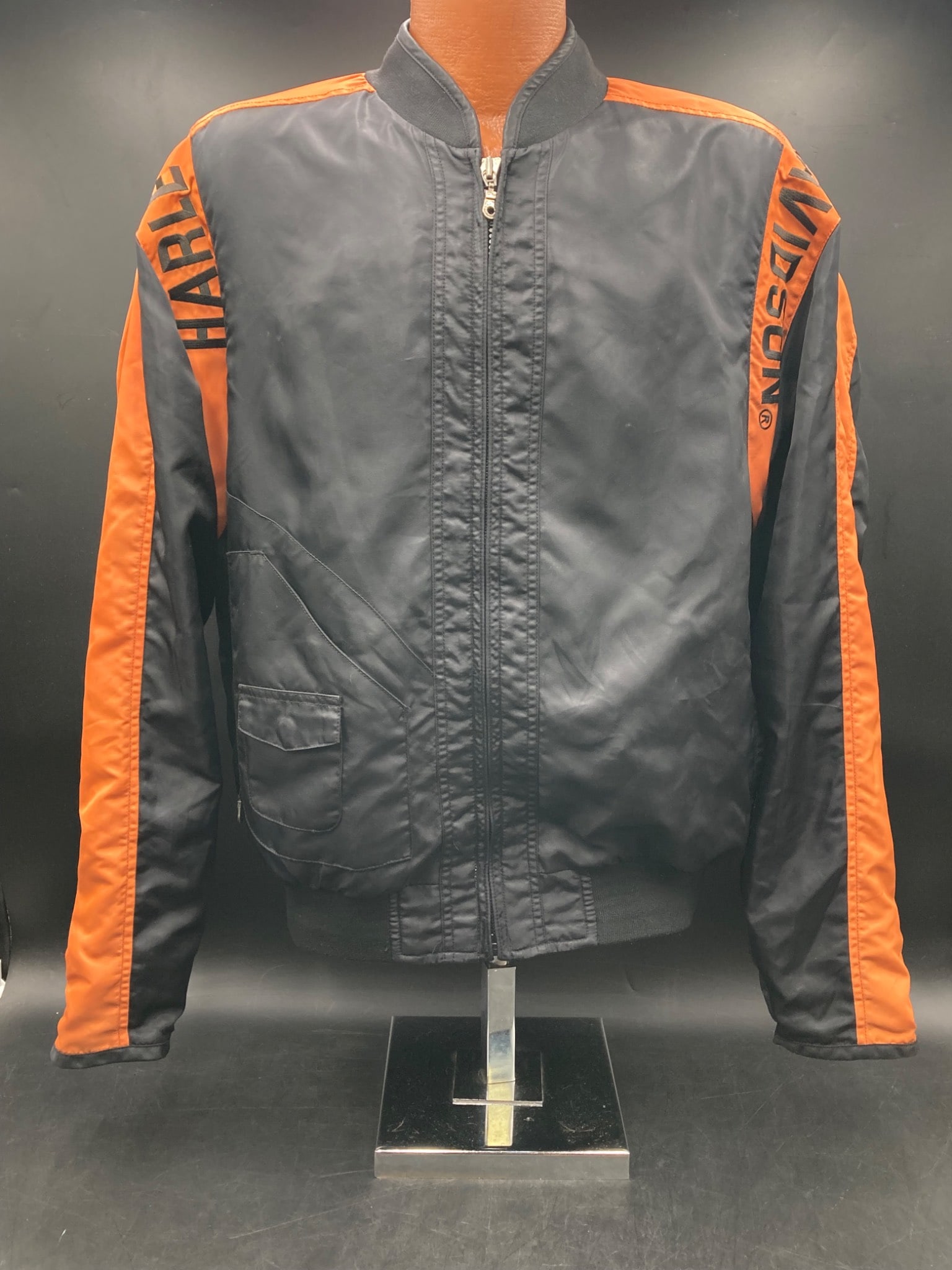 Harley-Davidson Men’s Black and Orange Nylon Jacket, Medium (1 of 8)