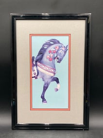 Framed Carousel Horse With Rose Motif Art Print