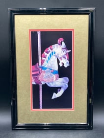 Framed Carousel Horse Art Print With Gold Tone Matting