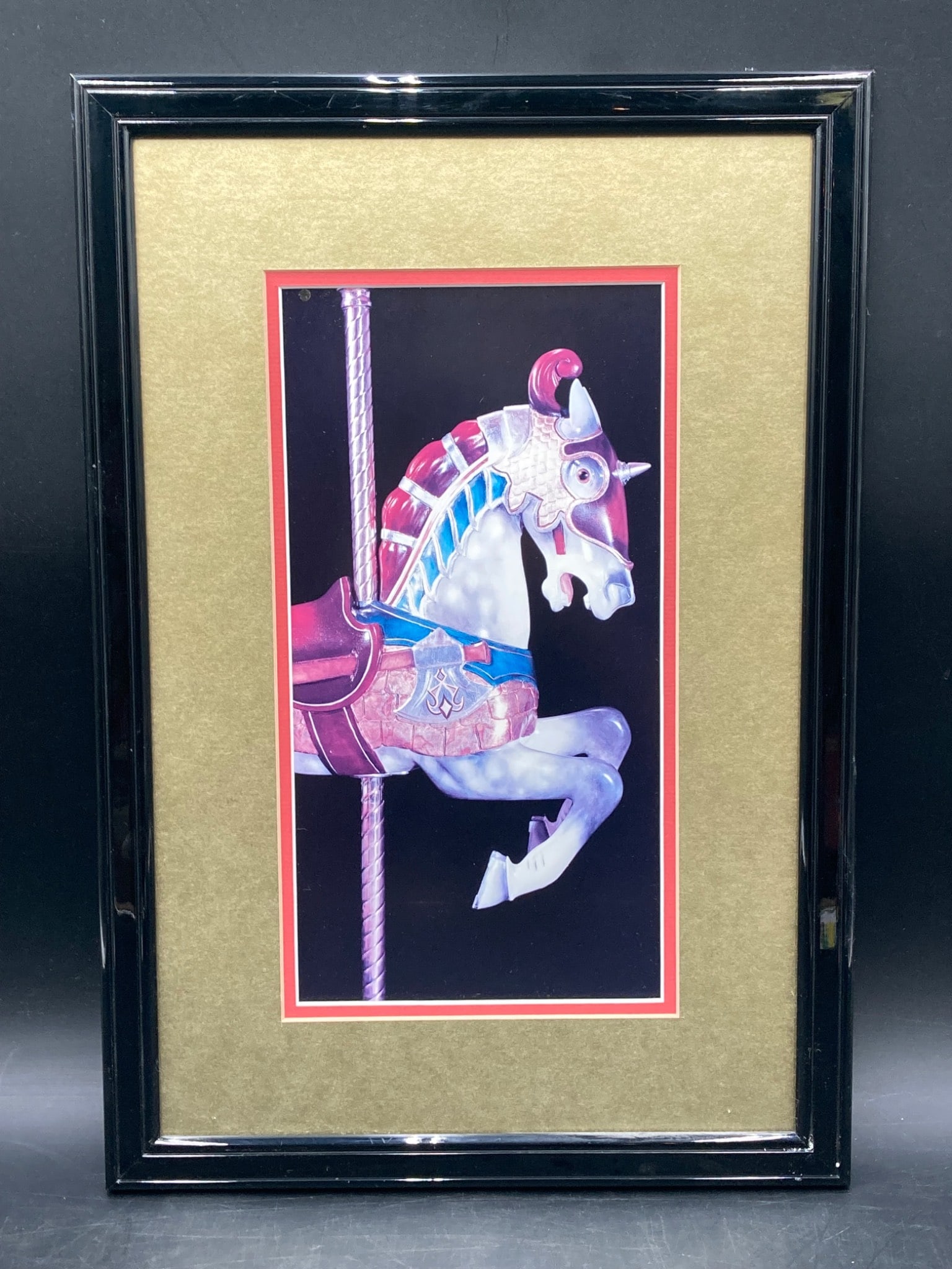 Framed Carousel Horse Art Print With Gold Tone Matting (1 of 6)