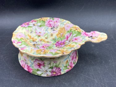 Floral Patterned Bone China Tea Strainer