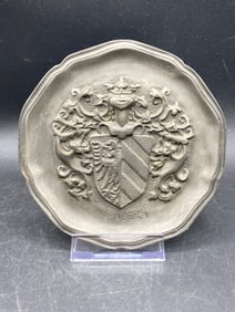 Nurnberg Crest Pewter Wall Plate With Embossed Design