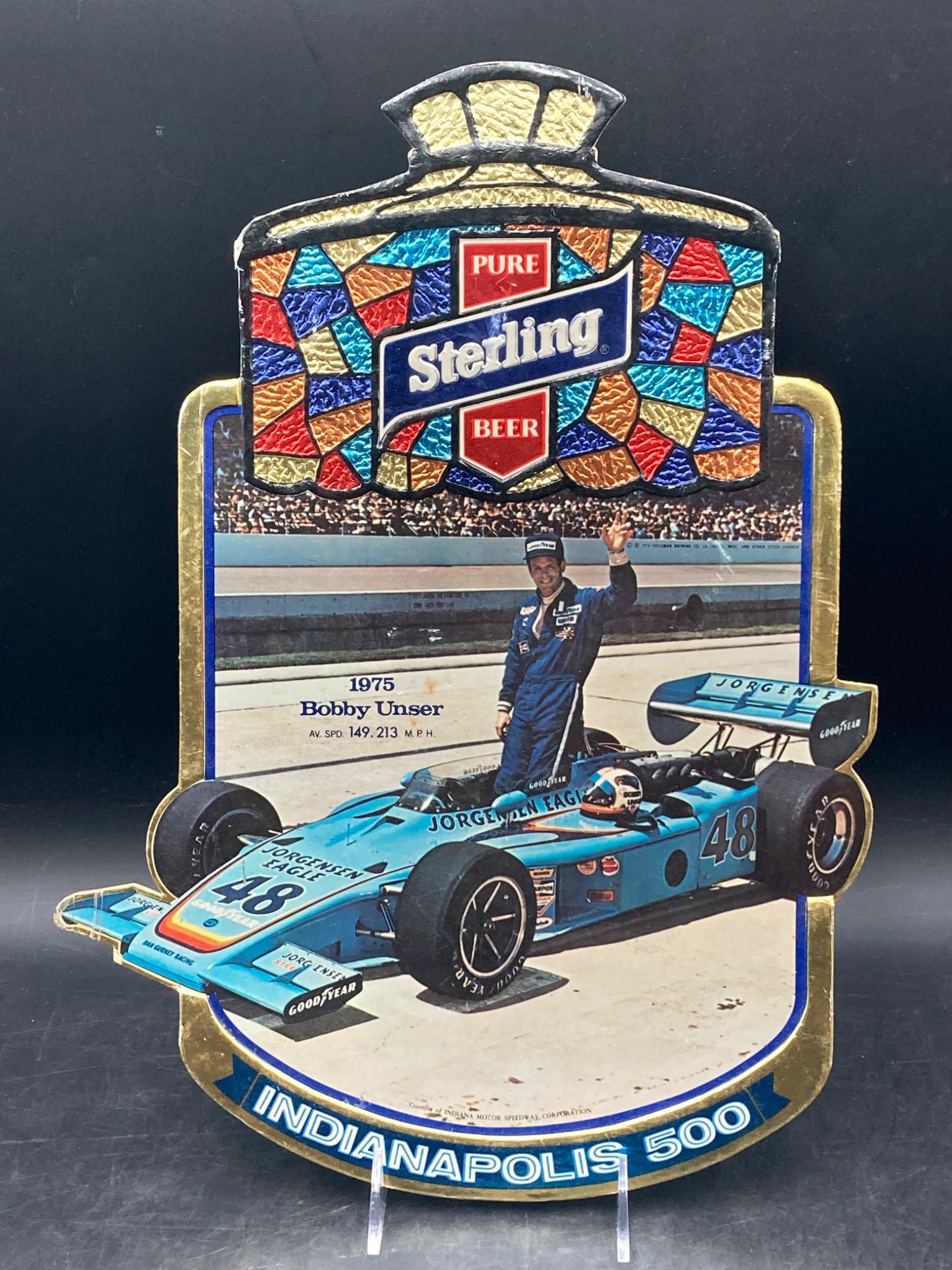 Vintage 1975 Bobby Unser Indy 500 Sterling Beer Sign (1 of 9)
