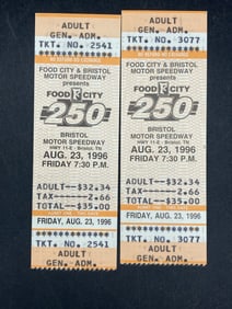 NASCAR 1996 Bristol Speedway Food City 250 Ticket Stubs – Aug. 23, 1996