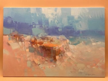 Original Signed Vahe Yeremyan 21×31" 'Cliffs' Painting W/ CoA