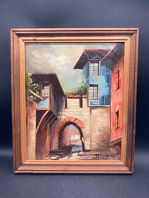 Artist Signed Mexican Village Scene Oil Painting