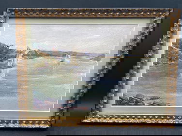 French Barbizon Style Coastal Scene Watercolor Painting