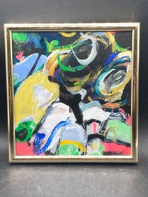 Artist Signed Contemporary Abstract Painting By Banas (#105), Custom Framed