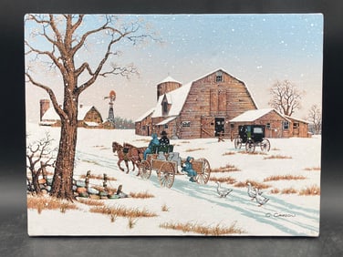 Original C. Carson ‘Amish Winter Landscape’ Painting on Canvas