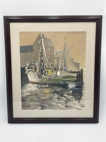 Original A.F. Jacobsen “Draggers In Rockport Harbor" Framed Painting
