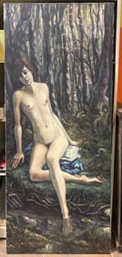 Artistic Nude Oil Painting on Canvas with Forest Background