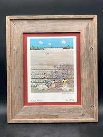 Keta Davenport Signed Black Americana Print W/ Barnwood Frame