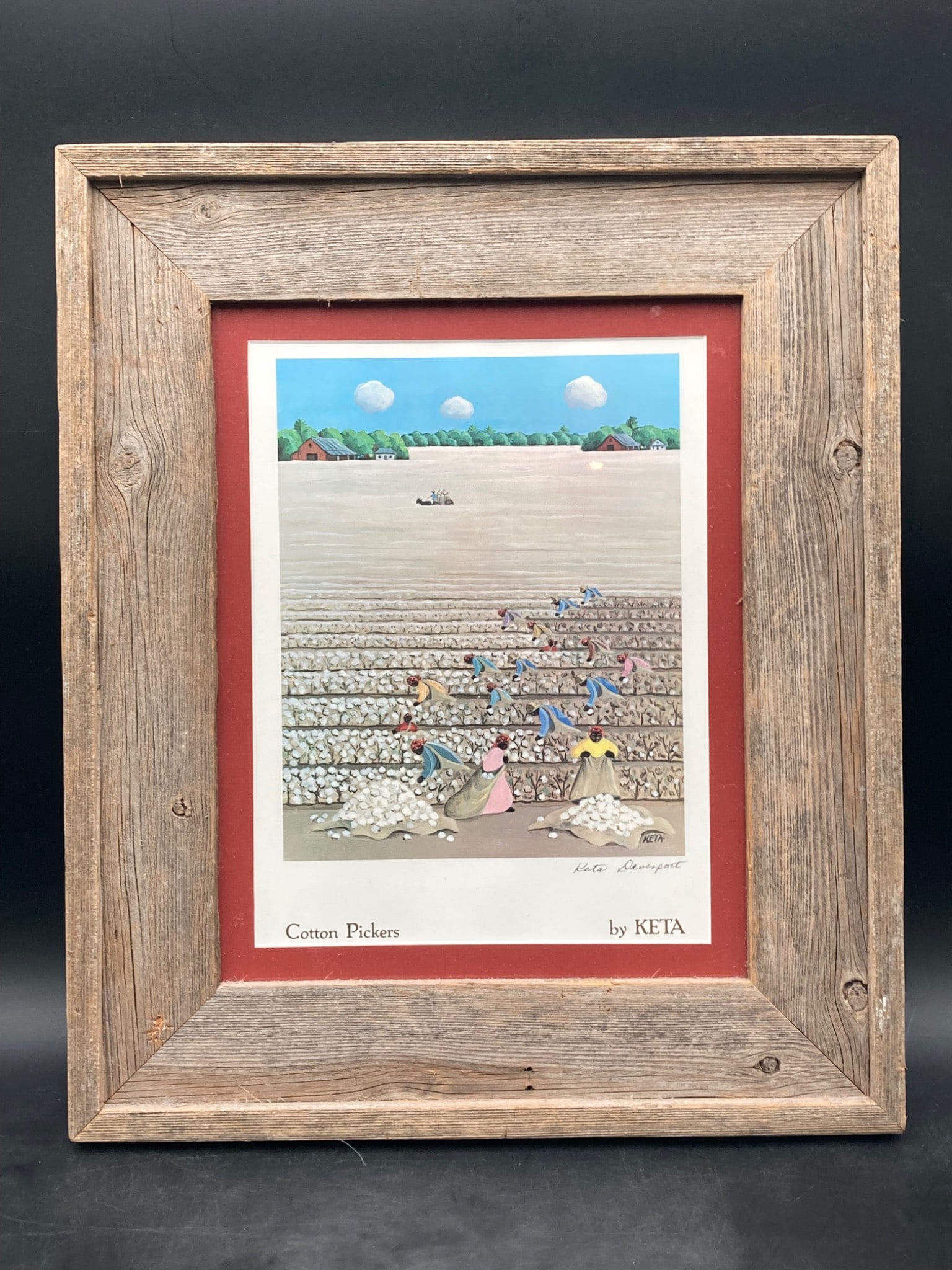 Keta Davenport Signed Black Americana Print W/ Barnwood Frame