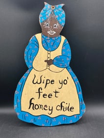 1988 Black Americana Wood Wall Plaque by C. Bowers