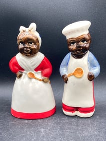 Relco Japan Black Americana Porcelain Salt & Pepper Shaker Set