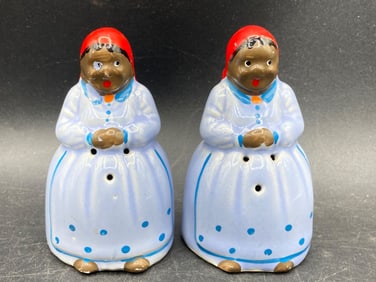 Black Americana Hand Painted Porcelain Salt & Pepper Shakers