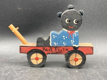 Black Americana Painted Wood Red Flyer & Girl Figure
