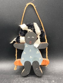 Black Americana Wood Girl On Swing Figure