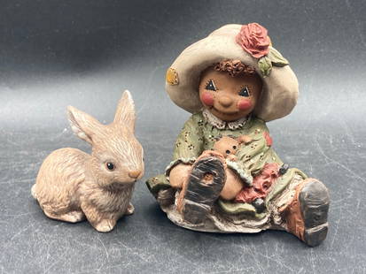 All God’s Children Issie Figurine with Rabbit – Miss Martha Originals (1995): This lot includes an 'Issie' figurine from the 'All God’s Children' series by Miss Martha Originals, dated 1995. The figurine features a girl with a rabbit companion. The figurine has the markings '