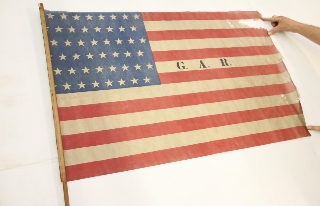 G.A.R. 48 STAR FLAG: WITH ORIGINAL FLAG STICK 41"X27"