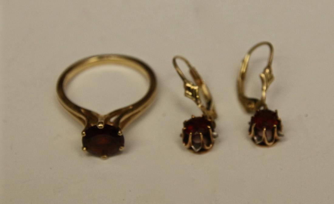 14K GARNET RING AND EARRINGS (1 of 2)