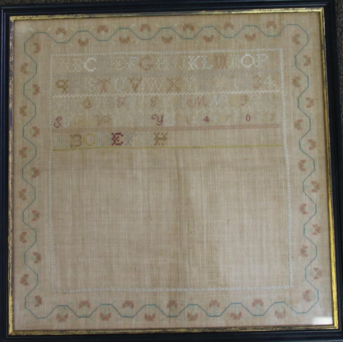 ANTIQUE SAMPLER: 19TH CENTURY SAMPLER DIMENSIONS: 17"X17"