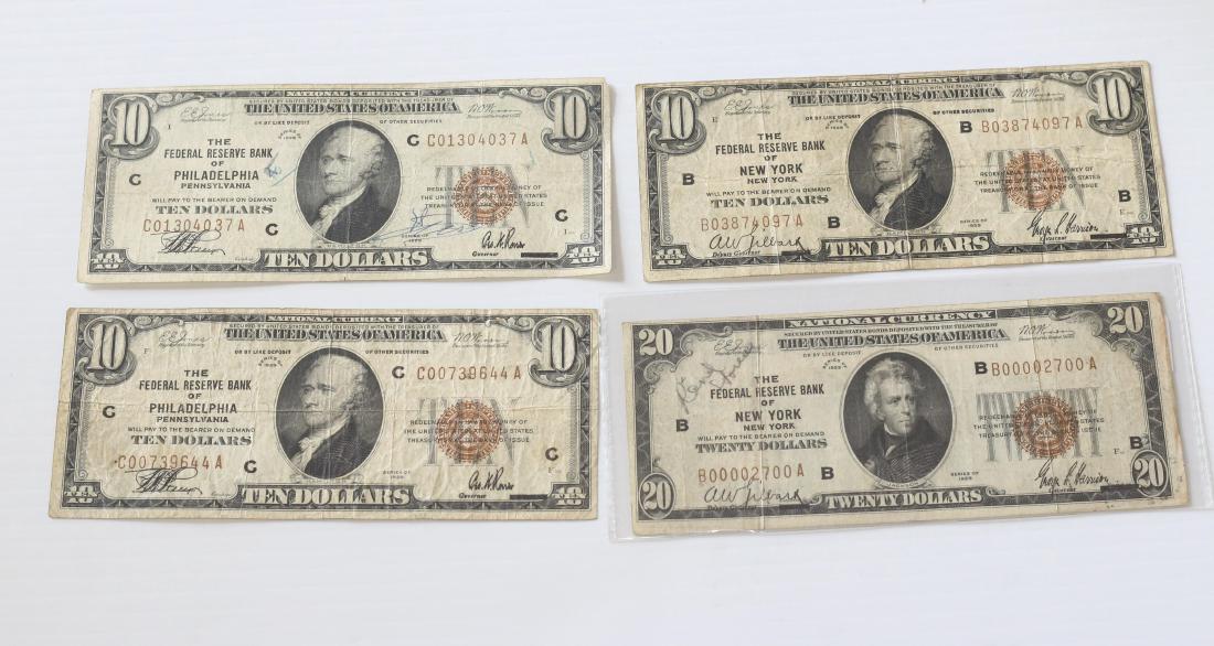NEW YORK FEDERAL RESERVE LOT: NEW YORK FEDERAL RESERVE LOT SERIES OF 1929 $20.00 AND (3) SERIES OF 1929 $10.00