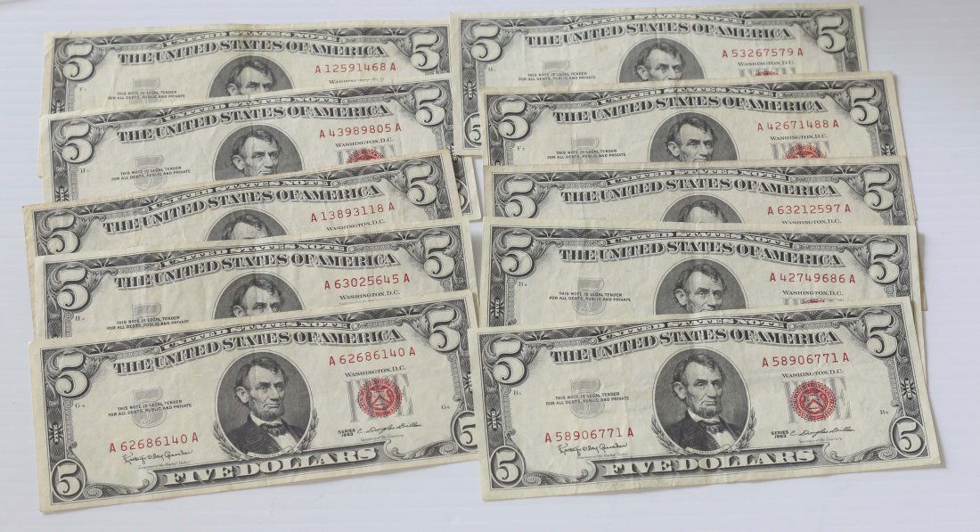 (10) $5.00 1963 RED SEAL NOTES (1 of 2)