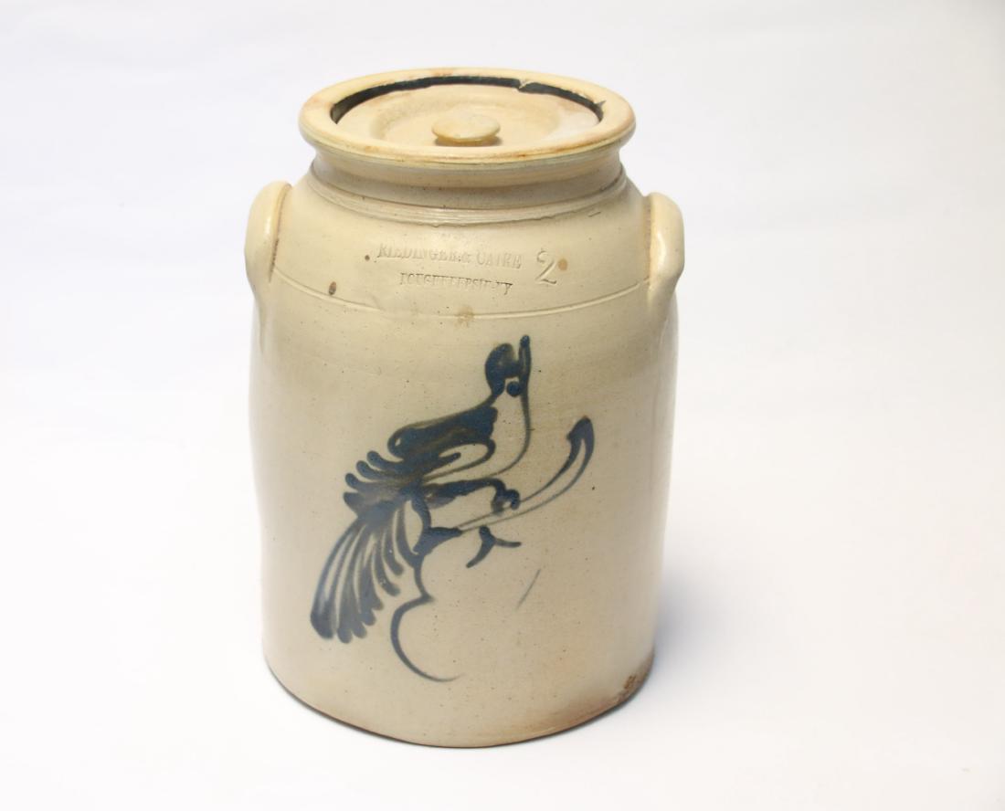 BLUE DECORATED STONEWARE STORAGE JAR (1 of 5)