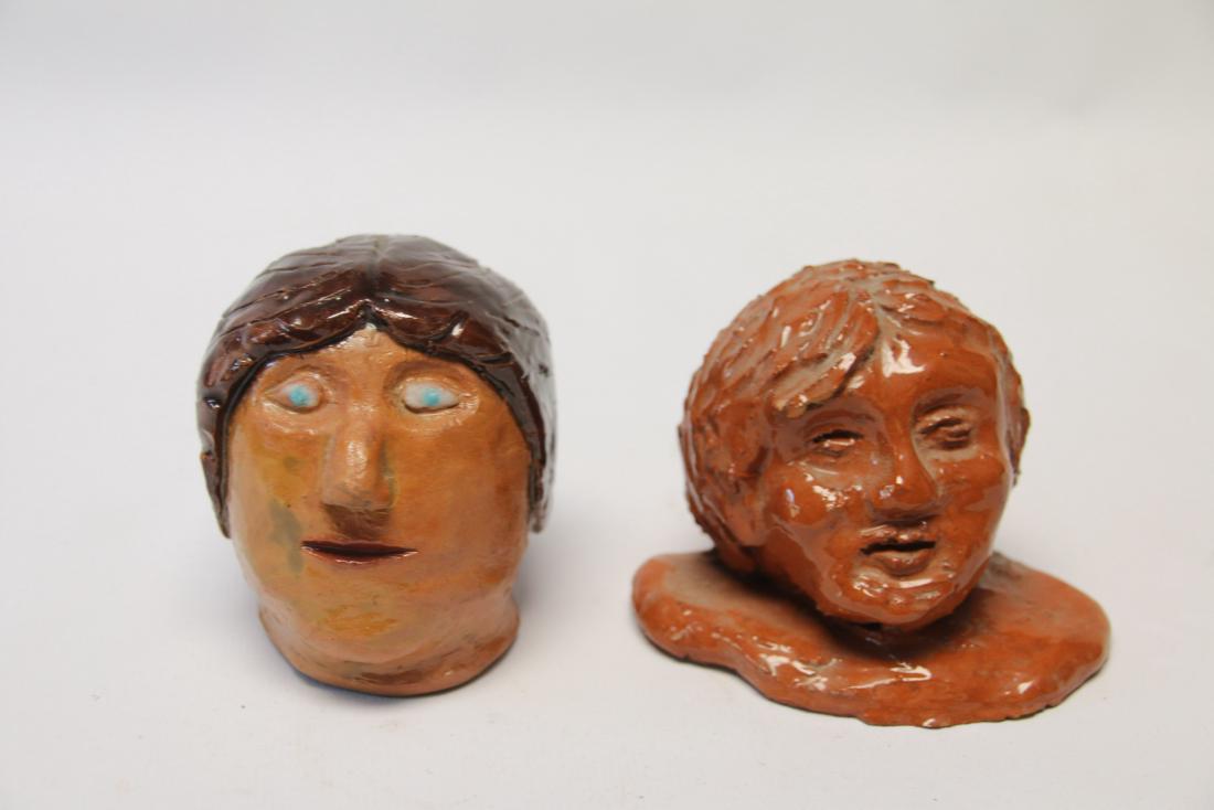 PR. OF REDWARE HEADS: ONE MARKED "DM" ON BASE 2 3/4" H