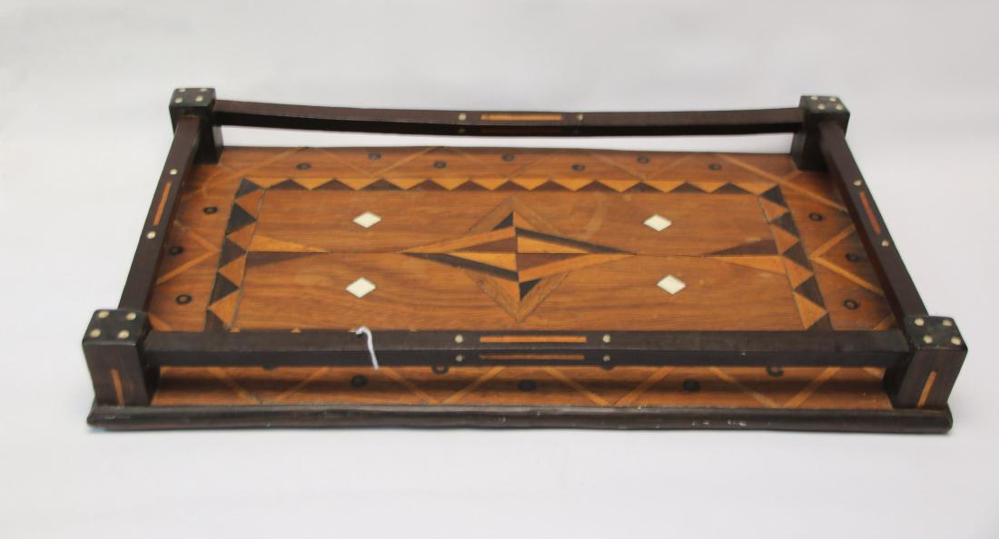 19TH CENTURY SAILORS MADE TRAY: WITH INLAID GEOMETRIC DESIGN AND BONE ACCENTS 19 3/4" X 12"
