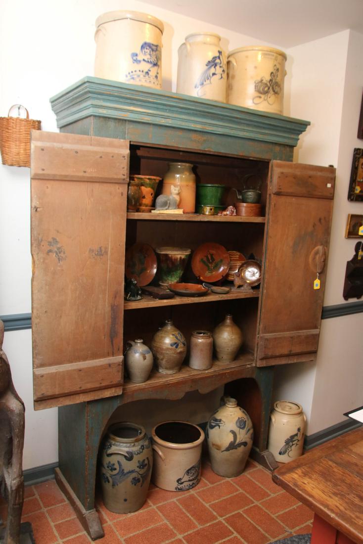 EARLY 19TH CENTURY BLUE PAINTED CUPBOARD (1 of 10)