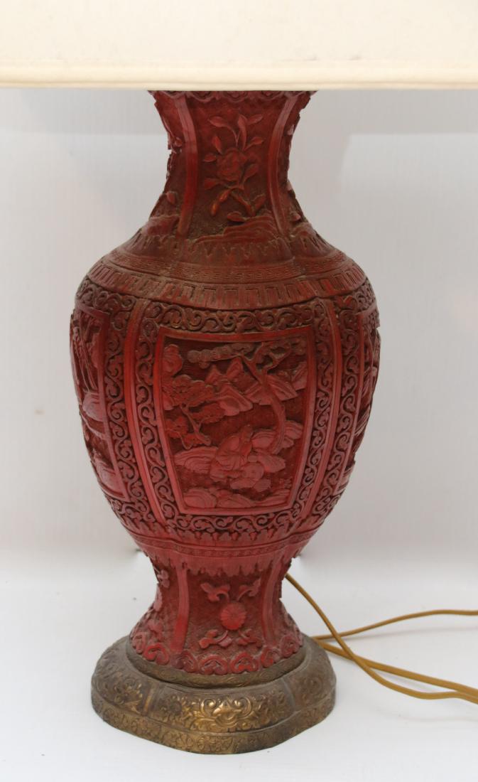 CHINESE CINNABAR TABLE LIGHT (1 of 3)