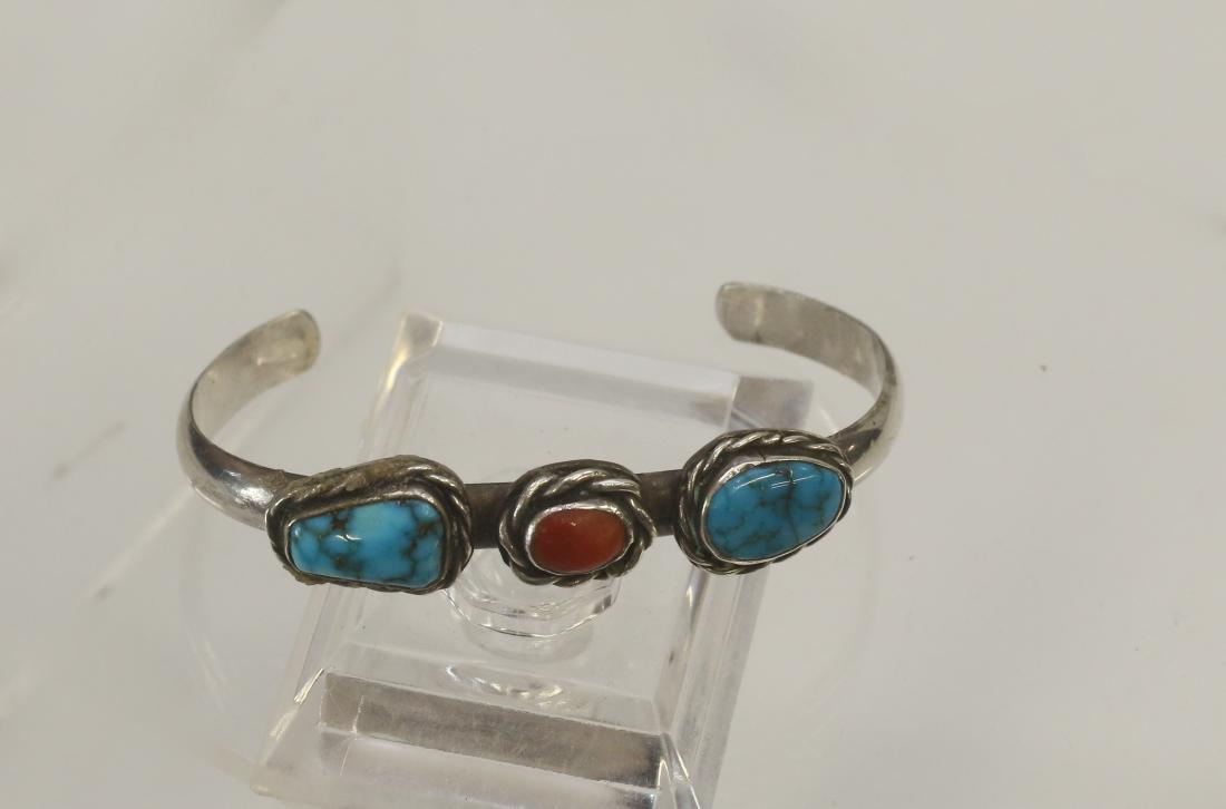 NATIVE AMERICAN VINTAGE CUFF BRACELET: TURQUOISE AND CARNELIAN - SIGNED "OLEO"