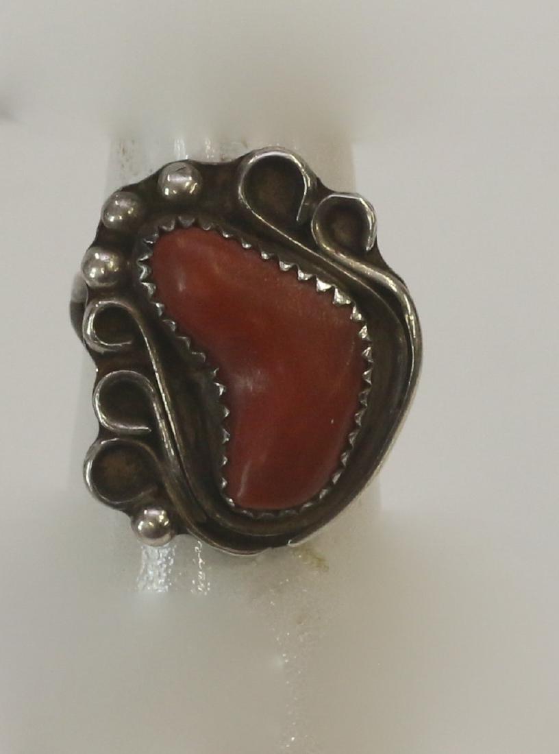 STERLING SILVER RING: VINTAGE HAND WROUGHT WITH CARNELIAN
