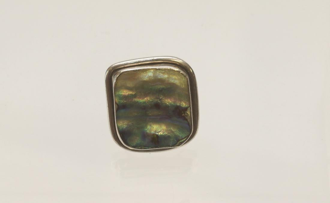 STERLING SILVER ABALONE RING: LARGE 1" SQUARE OF ABALONE - .45 OZT